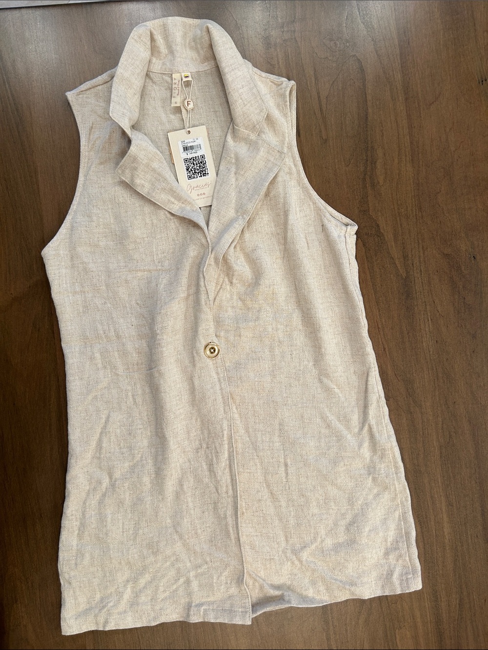 Sleeveless Linen-Blend Button Front Top - Cream